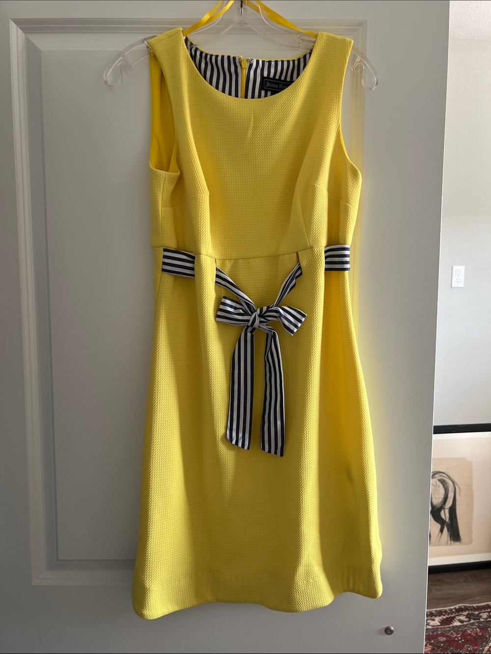 Jessica Howard Yellow Sleeveless A-Line Dress with Striped Bow